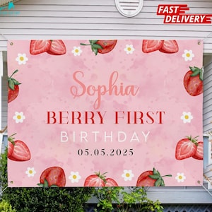 Strawberry Birthday Banner Berry First Birthday Banner Berry Sweet One Birthday Decorations Gift for First Birthday