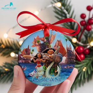 Custom Name Moana Ornament, Personalized Moana Princess Christmas Tree Decorations for Girls, Ocean Holiday Ceramic Keepsake Gift