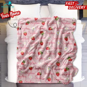 Personalized Baby Blankets Strawberry, Strawberry Personalized Blanket, Personalized Strawberry Shortcake Blanket