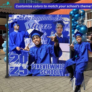 Graduate banner schoolfoto, achtergrond senior 2025, klas van 2025 gepersonaliseerde banner, afstudeercadeau voor zoon
