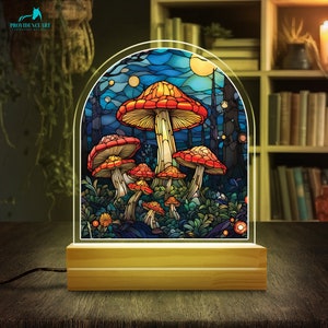 Mushrooms Stained Glass Style LED Light, Gift For Kids, Mushrooms Light Night For Family