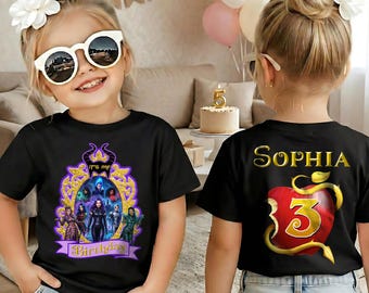 Personalized Descendants Birthday T-shirt for Kids, Custom Name Back Print Shirt