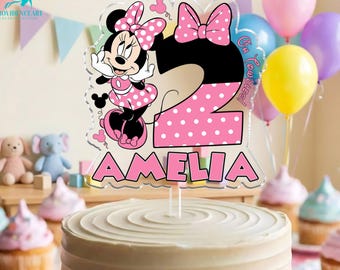 Aangepaste Minnie Mouse taarttopper 2e verjaardag: polkadot feestdecor
