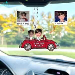 Personalized Kids Photo Car Ornament: Drive Safe Daddy Acrylic Gift