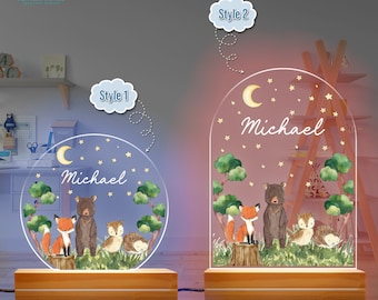 Veilleuse personnalisée animaux des bois, cadeau baby shower