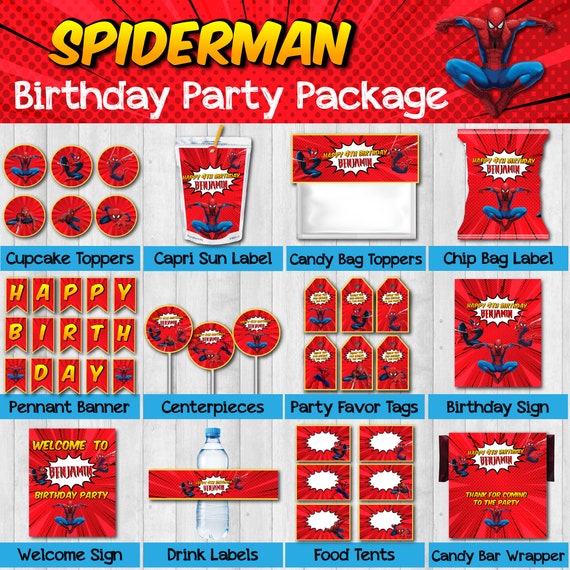 Spiderman Birthday Party Package Spiderman Birthday - Etsy Hong Kong