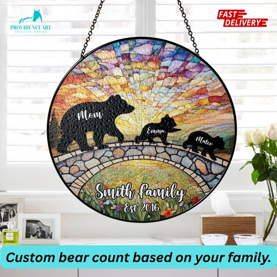 Custom Mama Bear Suncatcher, Custom Bear Family Suncatcher, Gift For Mom, Bear Gifts, Mothers Day Gift, Mom Birthday Gift, Window Hanging