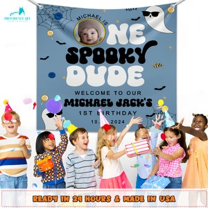 Pano de fundo de aniversário de um cara assustador, faixa de decoração de festa de primeiro aniversário para crianças, decorações de aniversário de Halloween para meninos, festa fantasma bacana