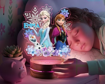 Veilleuse personnalisée La Reine des Neiges, lampe LED pour chambre d'enfants avec nom personnalisé