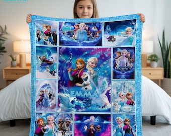 Personalized Frozen Blanket, Anna and Elsa Fleece Blanket, Christmas Gift