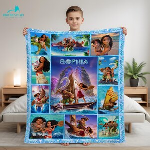 Personalized Moana Blanket for Girls, Custom Name Princess Blanket, Moana Birthday or Christmas Gift, Fleece Blanket for Bedroom