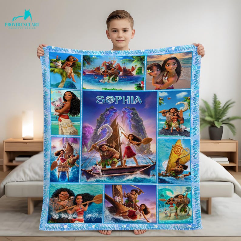 Personalized Moana Blanket for Girls, Custom Name Princess Blanket, Moana Birthday or Christmas Gift, Fleece Blanket for Bedroom
