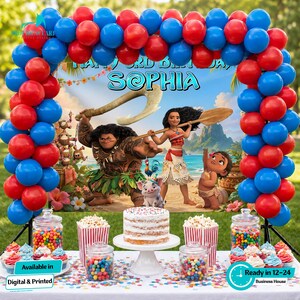 Personalized Moana Birthday Backdrop, Tropical Island Party Banner bild 4