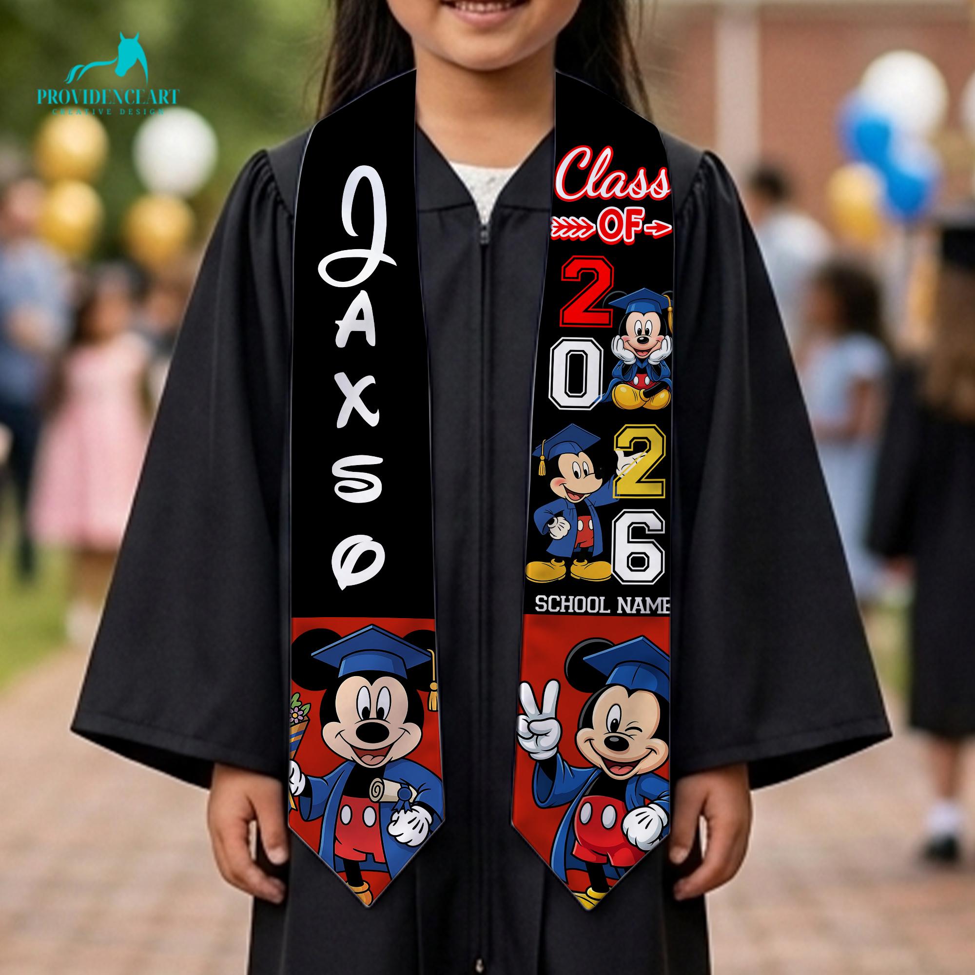Discover Personalized Mickey Graduation Stole, Kids Kindergarten Class of 2026 Sash