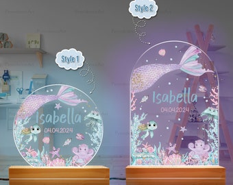 Personalized Under The Sea Night Light for Baby Shower, Customized Name Mermaid Led Light 1st Birthday Gift for Girls