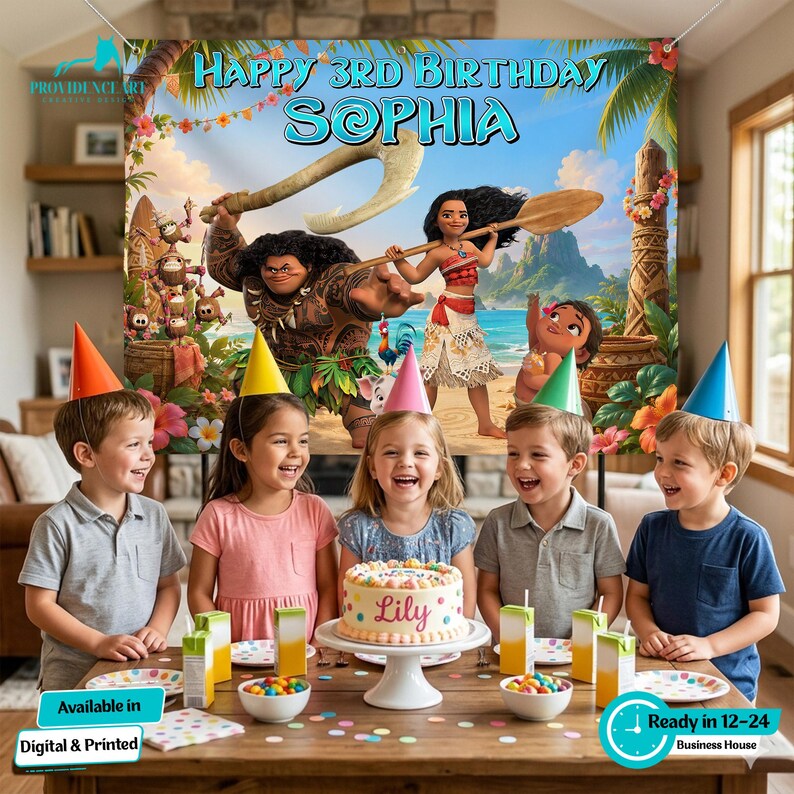 Personalized Moana Birthday Backdrop, Tropical Island Party Banner bild 2