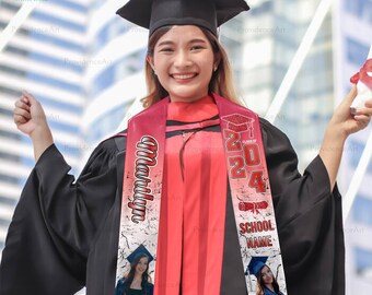 Stola di laurea personalizzata con foto di donna per lei, nome personalizzato classe del 2024 Fascia di laurea Idea regalo per la figlia