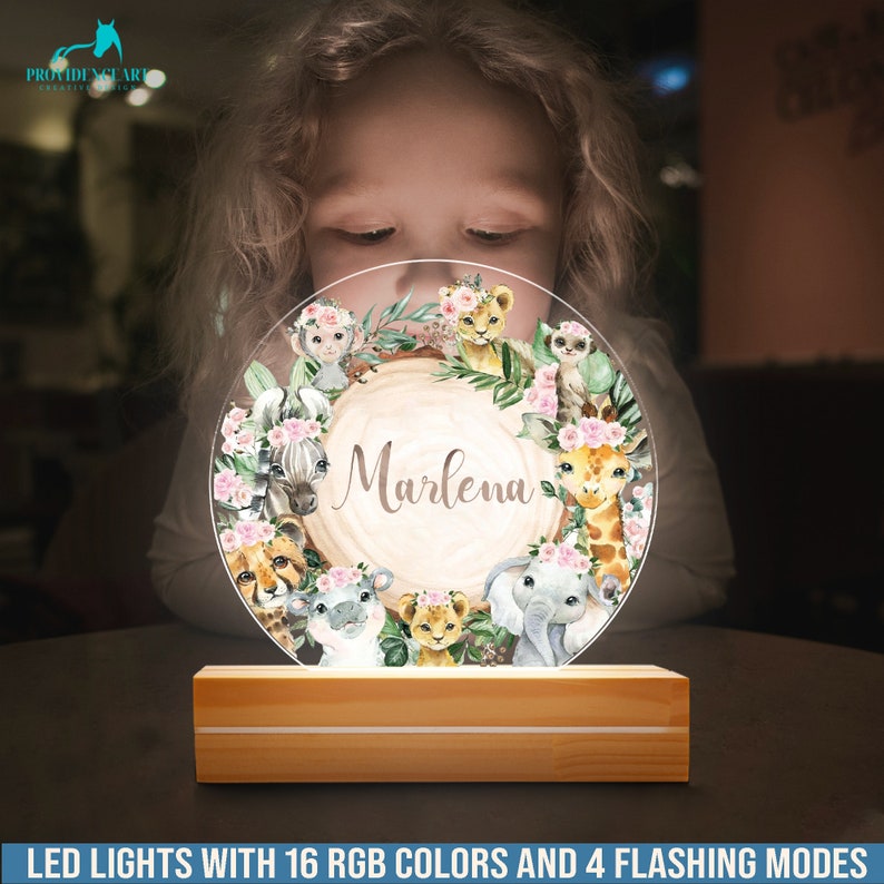 Personalized Safari Baby Shower Night Light for Kids, Customized Name Cute Animal Night Light Birthday Gift for Girls image 4