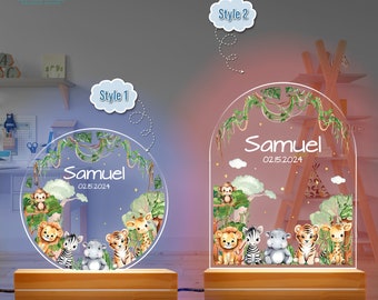 Personalized Name Safari Animal Night Light for Kids, Customized Night Light for Baby, Birthday Gift for Boy or Girl