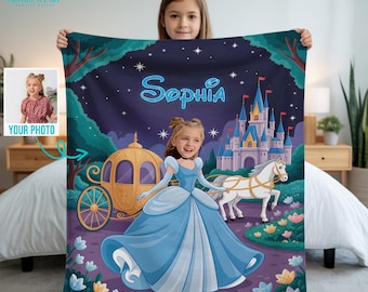 Personalized Cinderella Fleece Blanket: Custom Photo Gift for Girls