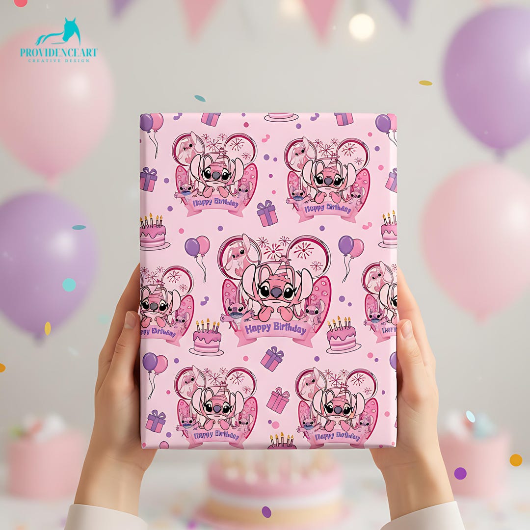Stitch Angel Wrapping Paper, Pink Birthday Gift Wrap for Kids - Etsy