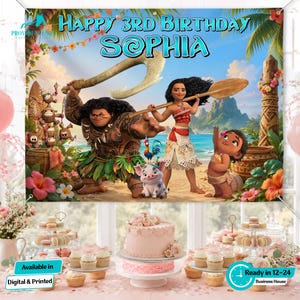 Personalized Moana Birthday Backdrop, Tropical Island Party Banner bild 3