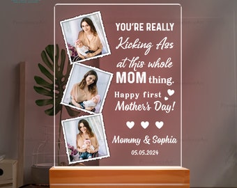 Personalized New Mom Light Night First Mothers Day Gift for Daughter, Custom Photo Our First Mothers Day Led Light