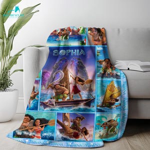 Personalized Moana Blanket for Girls, Custom Name Princess Blanket, Moana Birthday or Christmas Gift, Fleece Blanket for Bedroom