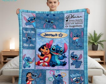 Personalized Lilo & Stitch Fleece Blanket: Custom Name, USA Made