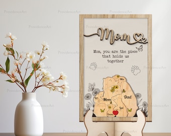 Custom Bear Family Puzzle Wooden Sign Mothers Day Gift for Mama, Personalized Puzzle Pieces Sign Birthday Gift Idea for Her