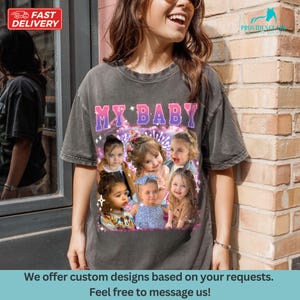 T-shirt personnalisé avec écriture et image, t-shirts bootlegs photo personnalisés, chemise avec image personnalisée, cadeau pour bébé fille de 2 ans