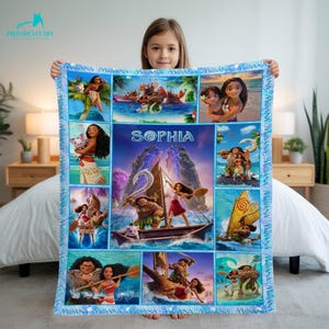 Personalized Moana Blanket for Girls, Custom Name Princess Blanket, Moana Birthday or Christmas Gift, Fleece Blanket for Bedroom