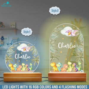 Personalized Name Dinosaur Night Light for Baby, Customized T-Rex Night Light for Kids, Saurus Birthday Gift for Boy or Girl