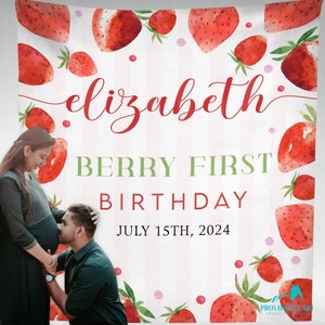 Custom Berry Sweet Baby Shower First Birthday Tapestry Backdrop, Strawberry Birthday Banner, Gift for Berry First Birthday Baby Girls