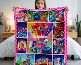 Personalized Trolls Blanket: Princess Poppy Fleece Blanket, Custom Name Gift