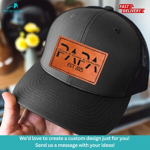 Custom Kids Name Dad Hat, Leather Patch Custom Hat Dad, Trucker Hat Fun Caps, Fathers Day Gifts for Expecting Dad