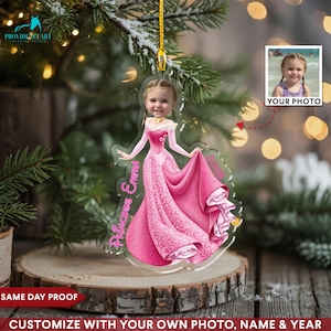 Personalized Aurora Princess Ornament, Kids Photo Christmas Ornament, Custom Name Princess Holiday Tree Keepsake Gift for Girls