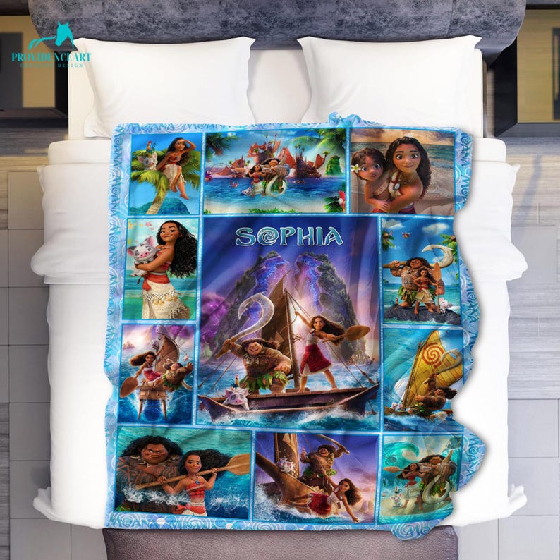 Personalized Moana Blanket for Girls, Custom Name Princess Blanket, Moana Birthday or Christmas Gift, Fleece Blanket for Bedroom