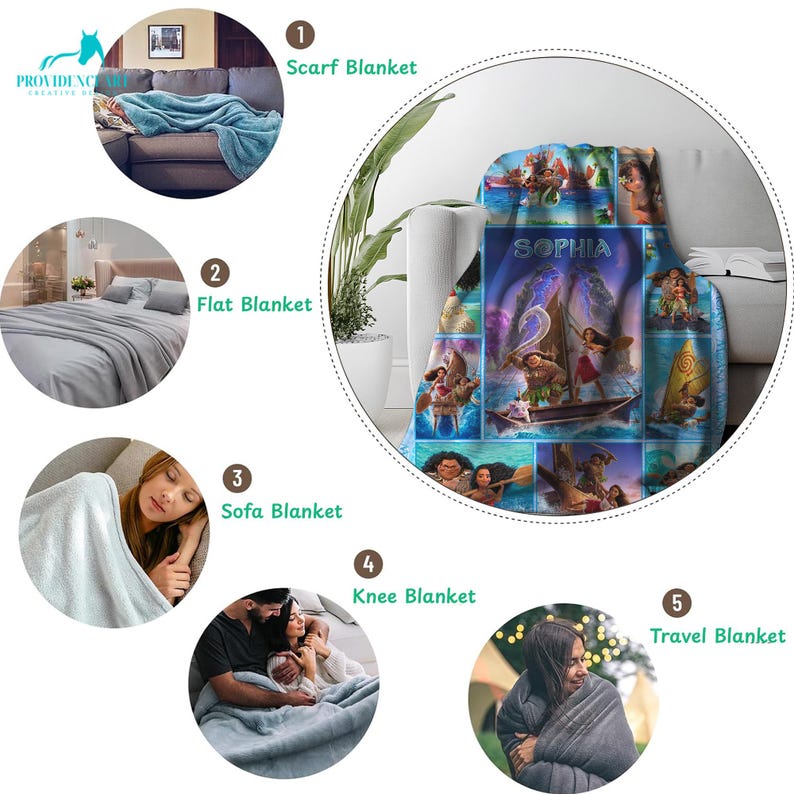 Personalized Moana Blanket for Girls, Custom Name Princess Blanket, Moana Birthday or Christmas Gift, Fleece Blanket for Bedroom