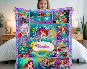 Personalized Ariel Princess Fleece Blanket: Custom Little Mermaid Gift