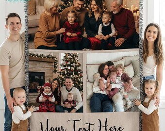 Custom Family Photo Woven Blanket, Personalized Picture Woven Throw with Text