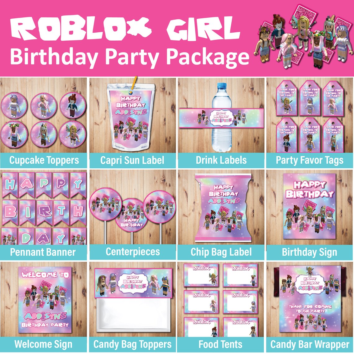 Roblox Girl Birthday Party Package Roblox Girl Birthday | Etsy
