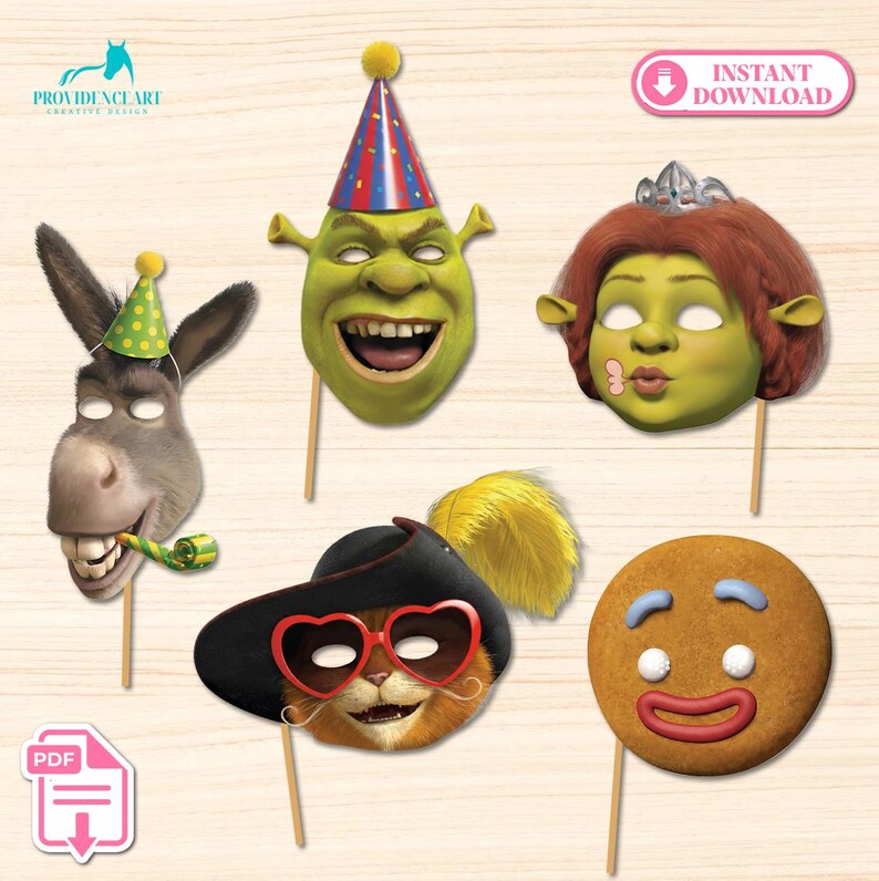 Shrek Photo Props, Printable Party Mask Set, Instant Digital Download ...