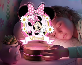 Personalized Minnie Mouse Night Light, Custom Name Kids Bedroom Lamp