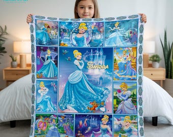 Custom Name Cinderella Princess Fleece Blanket, Disney Birthday Gift