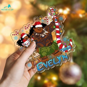 Personalized Moana Christmas Ornament, Disney Moana Princess Tree Ornament for Girls, Custom Name Acrylic Christmas Keepsake Gift