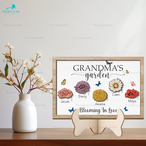 Personalized Birth Month Flowers Grandma's Garden Wooden Sign Gift for Mama, Customized Mothers Day Birthday Gift Idea for Her