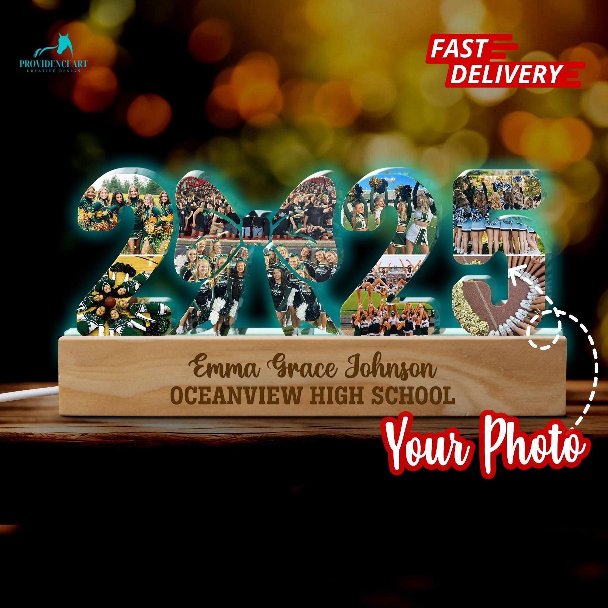 Custom Picture Night Light Letters, Cheerleader Senior Gift for Graduate, 2025 Photo Collage Lamp Gift for Daughter