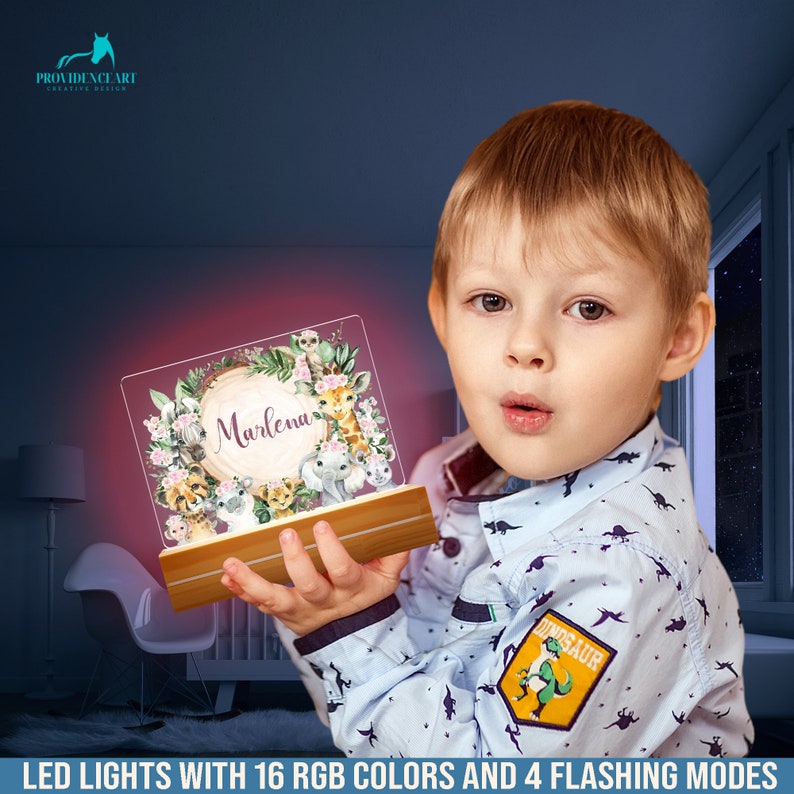 Personalized Safari Baby Shower Night Light for Kids, Customized Name Cute Animal Night Light Birthday Gift for Girls image 5