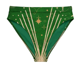 Celestial Spiritual Eco-Friendly Swim Recycled high-waisted bikini bottom Emerald Green